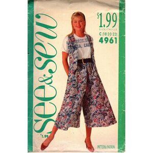 Butterick Misses 18 to 22 Vest and Culottes Vintage Uncut Sewing Pattern